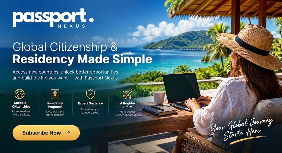 Passport Nexus marketing artwork: global citizenship and residency made simple